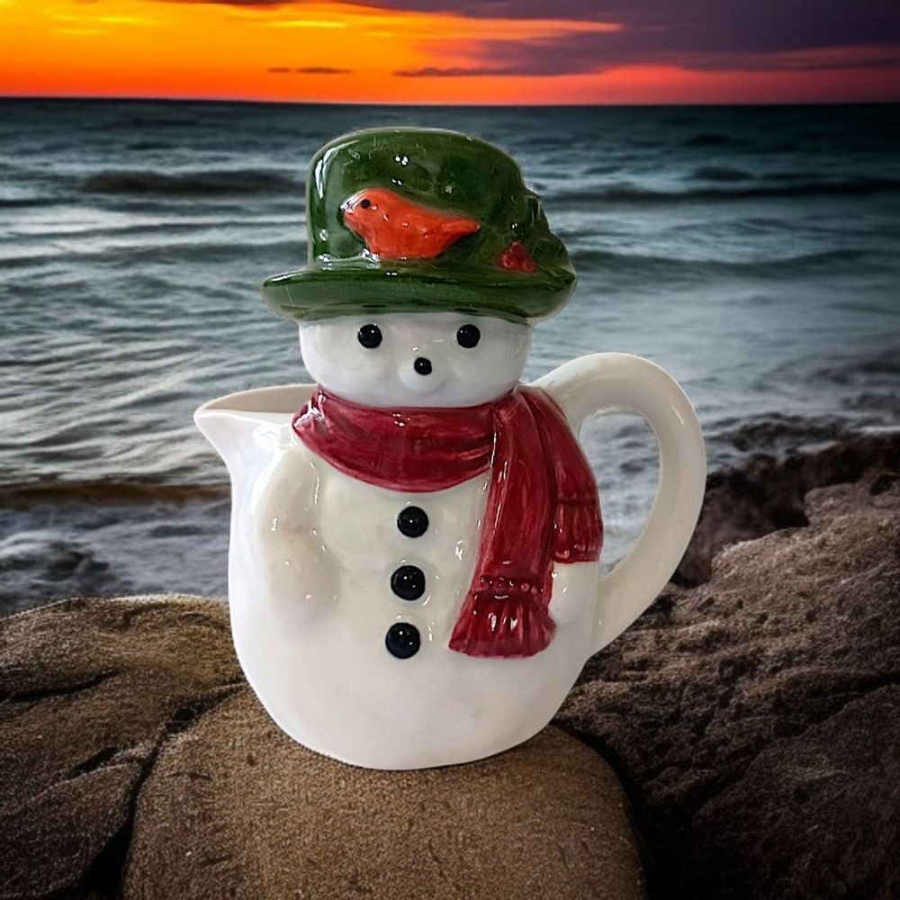 Snowman Creamer Pitcher Vtg Otagiri Cardinal Air Plant Planter Vase‎ Christmas